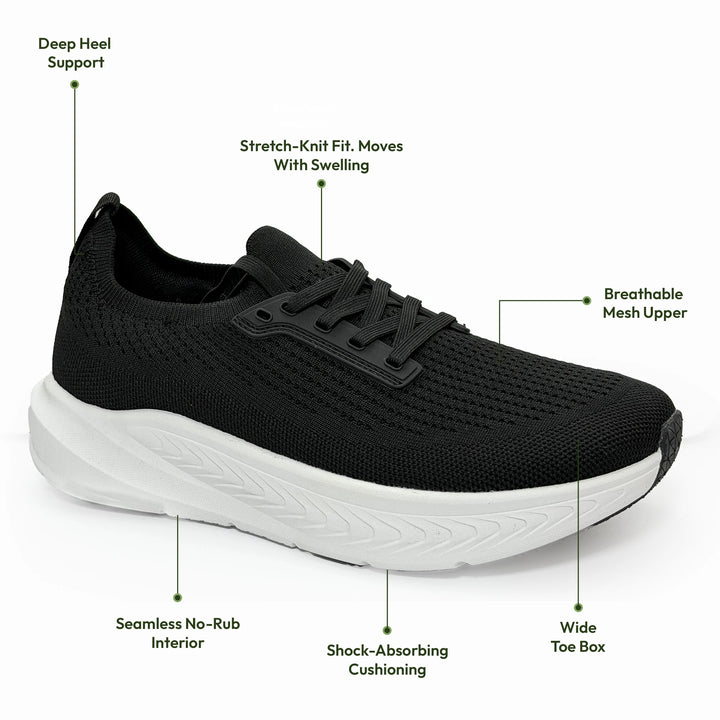 Orthizen Comfort 2.0 features: deep heel support, wide toe box, shock-absorbing cushioning