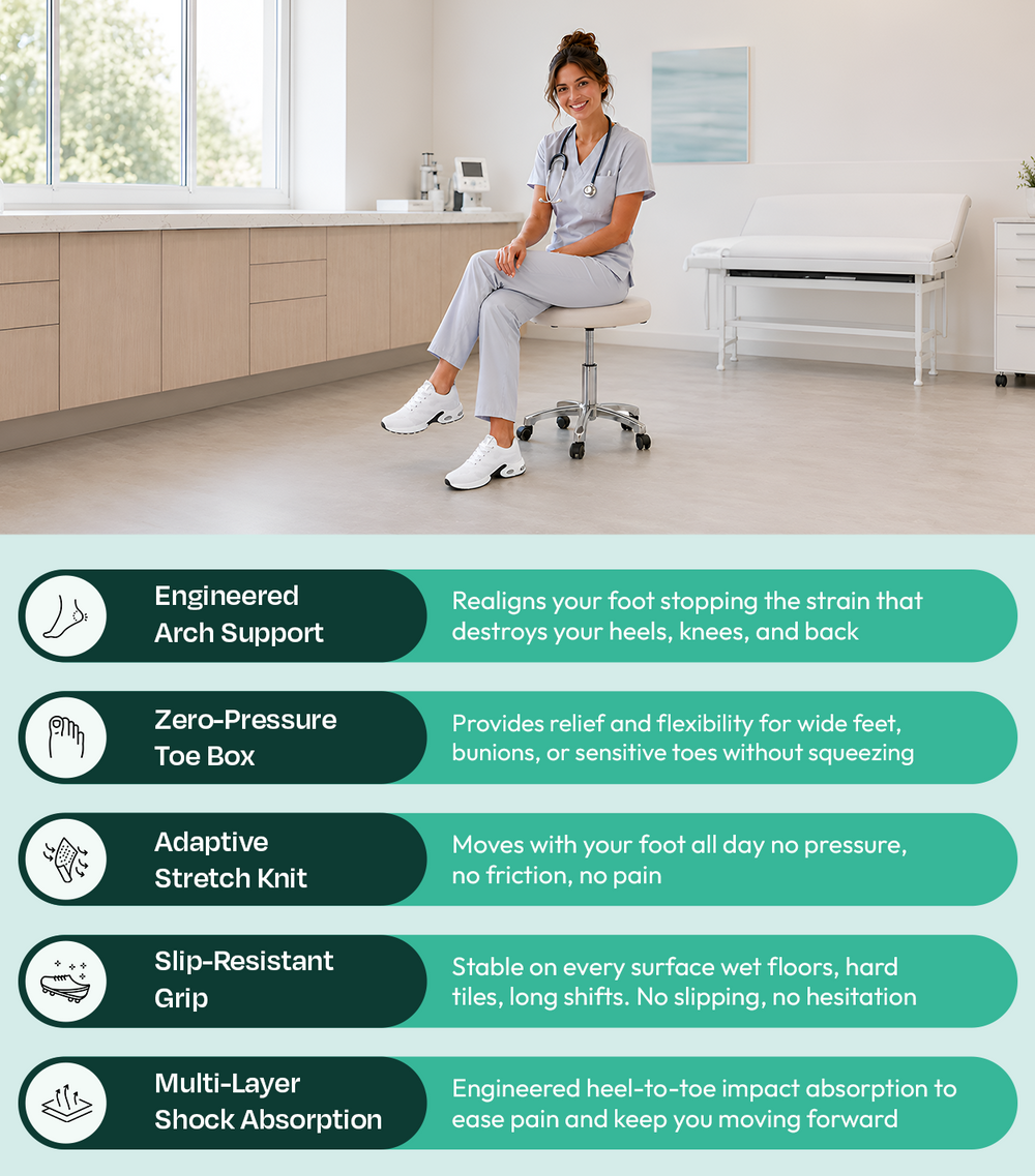 Engineered to Finish 12-Hour Shifts Without Foot, Knee or Back Pain.