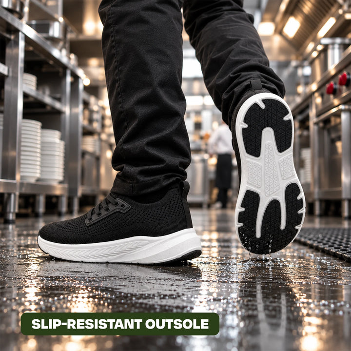 Orthizen Comfort 2.0 slip-resistant outsole on a wet kitchen floor